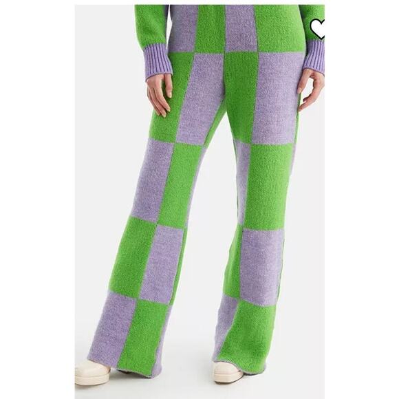 NWT Nocturne Womens Wide Leg Knit Checkered Print Size XL Comfy Cozy Retro Rave - Picture 1 of 12